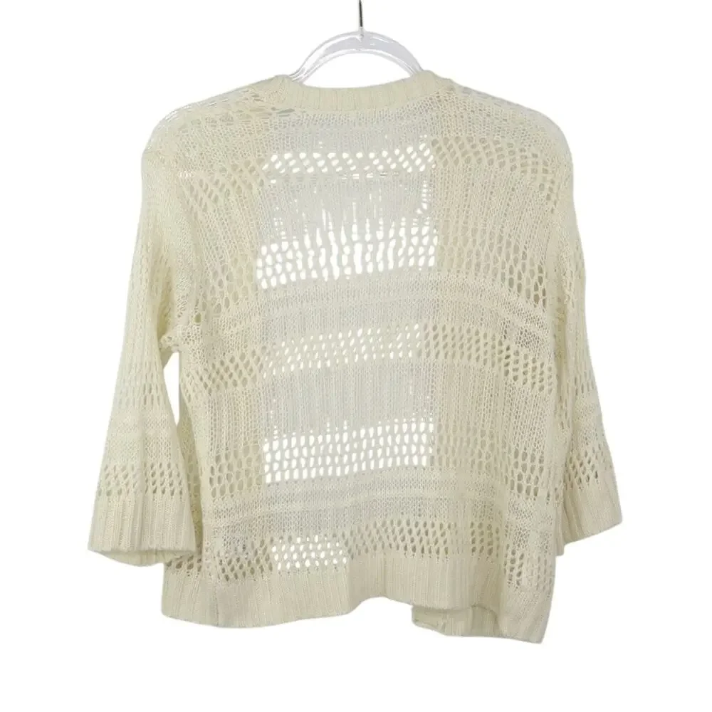 Vintage Crochet Cream Open Knit Crochet Cardigan Sweater Small